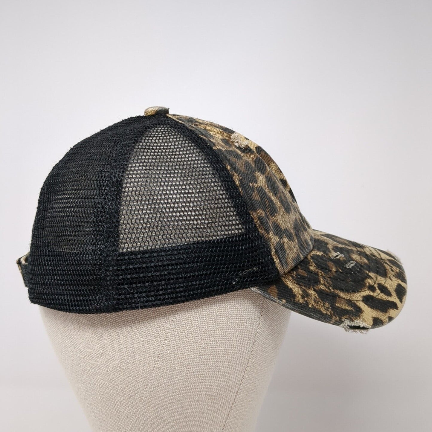 C.C Kids Ponyback Strapback Trucker Hat Multi OS Adjustable Leopard Distressed