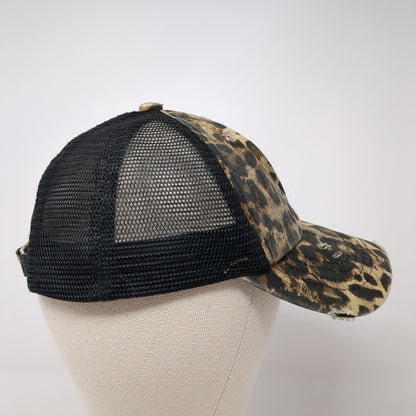 C.C Kids Ponyback Strapback Trucker Hat Multi OS Adjustable Leopard Distressed