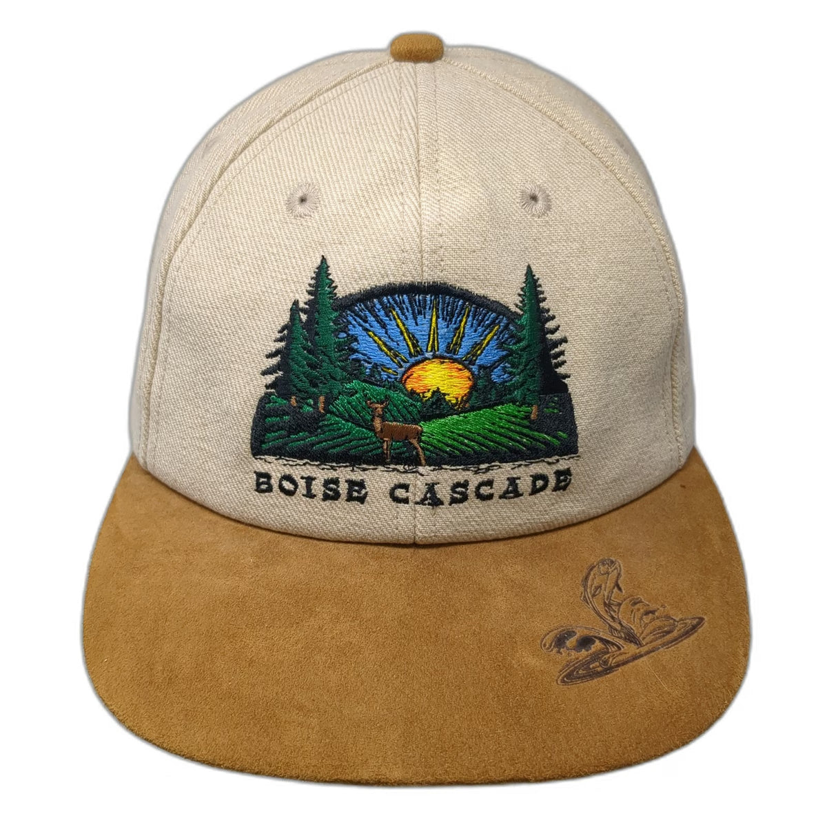 America's Legend Boise Cascade Snapback Hat Beige One Size Suede Brim Deer Fish