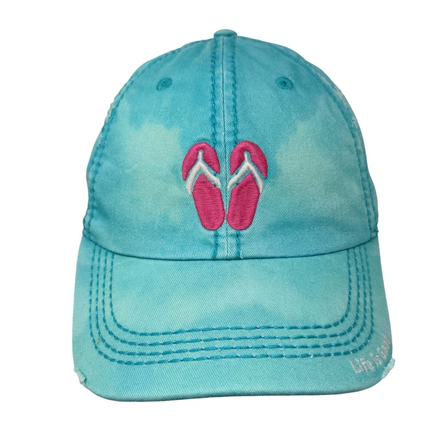 Life Is Good Flip Flops Slideback Hat Greenish-Blue One Size Embroidered