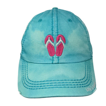 Life Is Good Flip Flops Slideback Hat Greenish-Blue One Size Embroidered