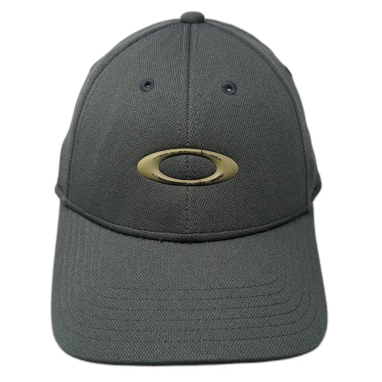 Oakley Baseball Cap Gray M Flexfit Metallic Logo Classic Mid Mesh Texture hat