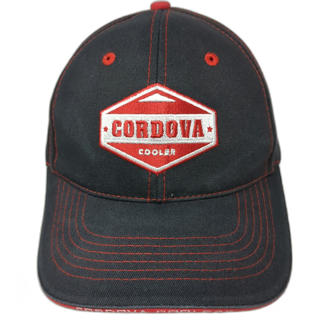 Buck's Bags Cordova Cooler Baseball Cap Black One Size Red Stitching Logo Hat
