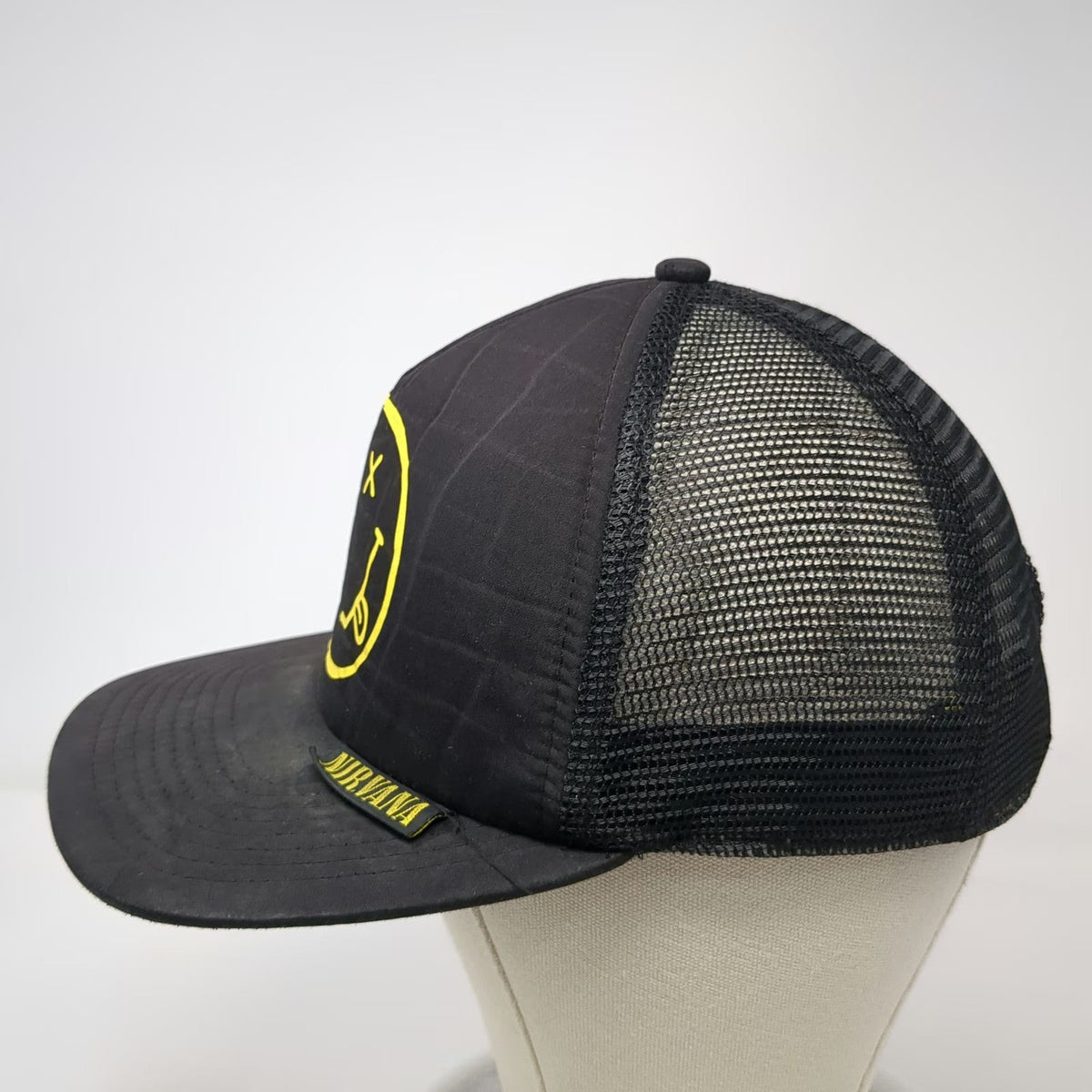 Nirvana Trucker Hat Black OSFM Smiley Face Logo Mesh Back Snapback Band Merch