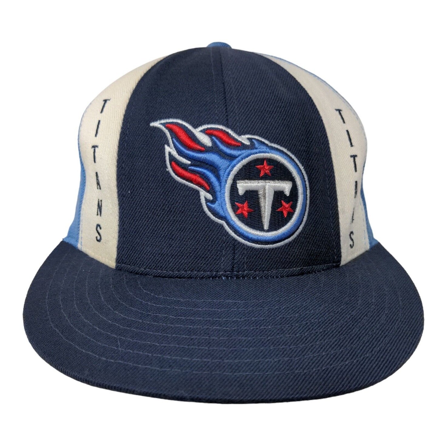 Reebok Men's Fitted Flat Bill Hat Blue Tennessee Titans Embroidered 100% Wool