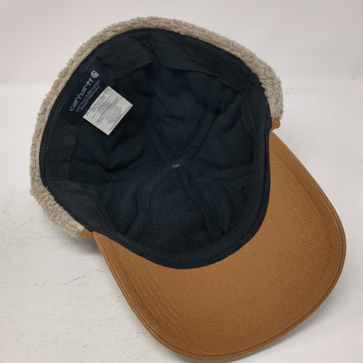 Carhartt Baseball Cap Brown XL Sherpa Lined Ear Flaps Duck Canvas Winter Hat