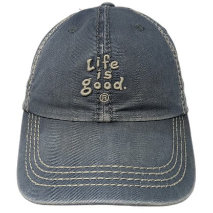 Life is Good Baseball Cap Blue One Size Contrast Stitching Washed Cotton Hat