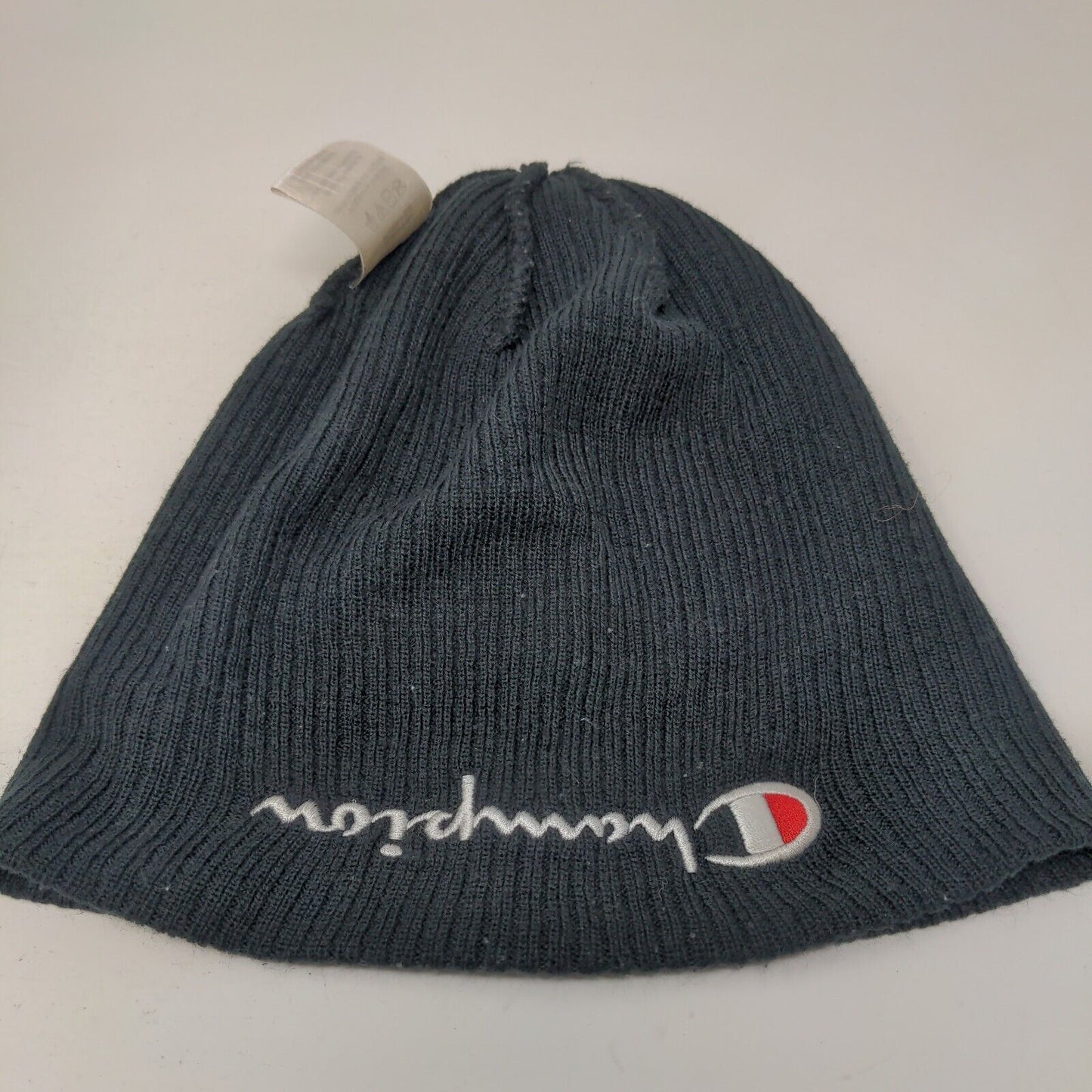 Champion Beanie Hat Black OSFA Stretch Knitted Embroidered Logo Cuffed