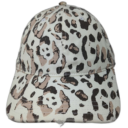 Aerie Baseball Cap White One Size Animal Print Leopard Distressed Brim Hat