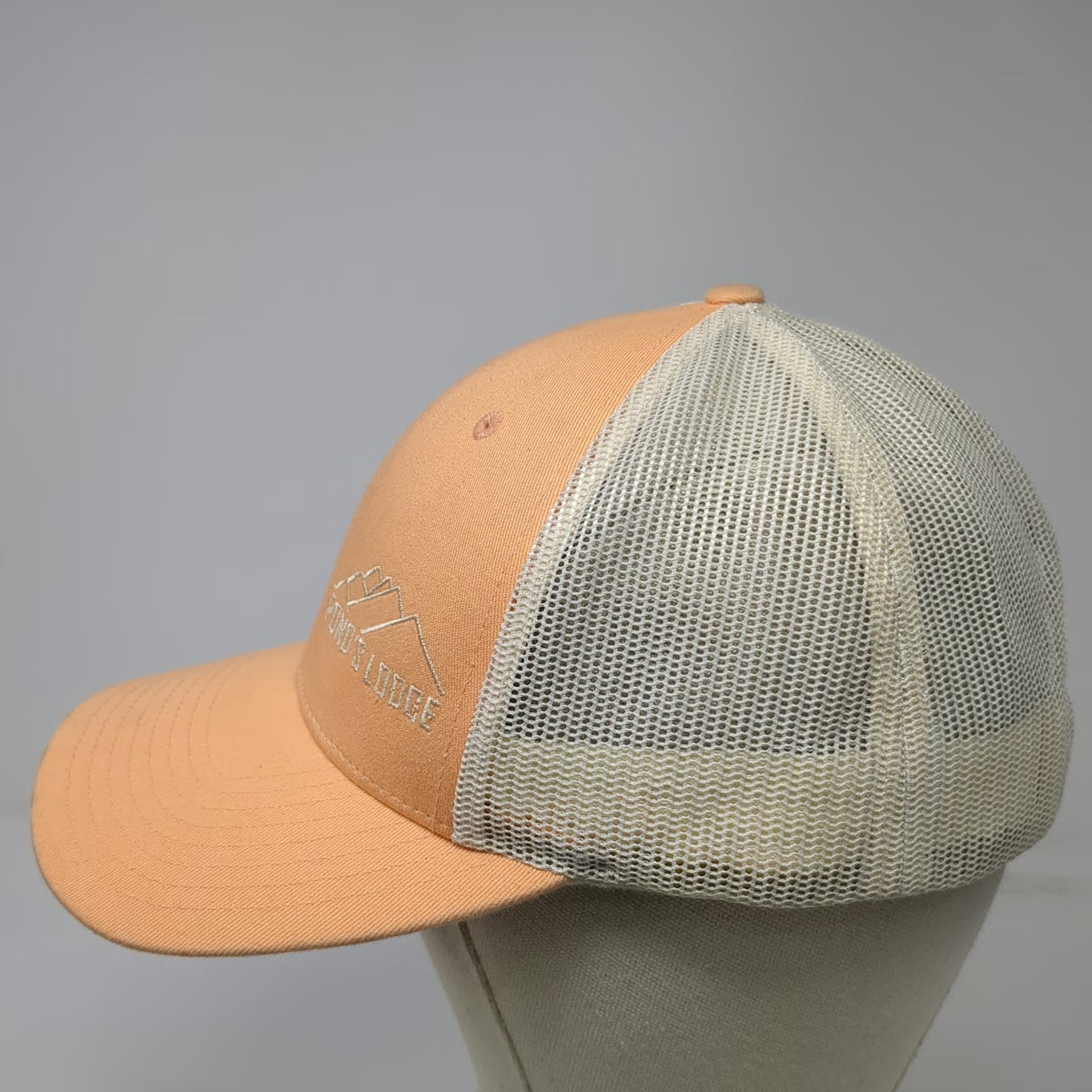 Richardson Trucker Hat Orange Beige L Mesh Back Ponds Lodge Mountain Snapback