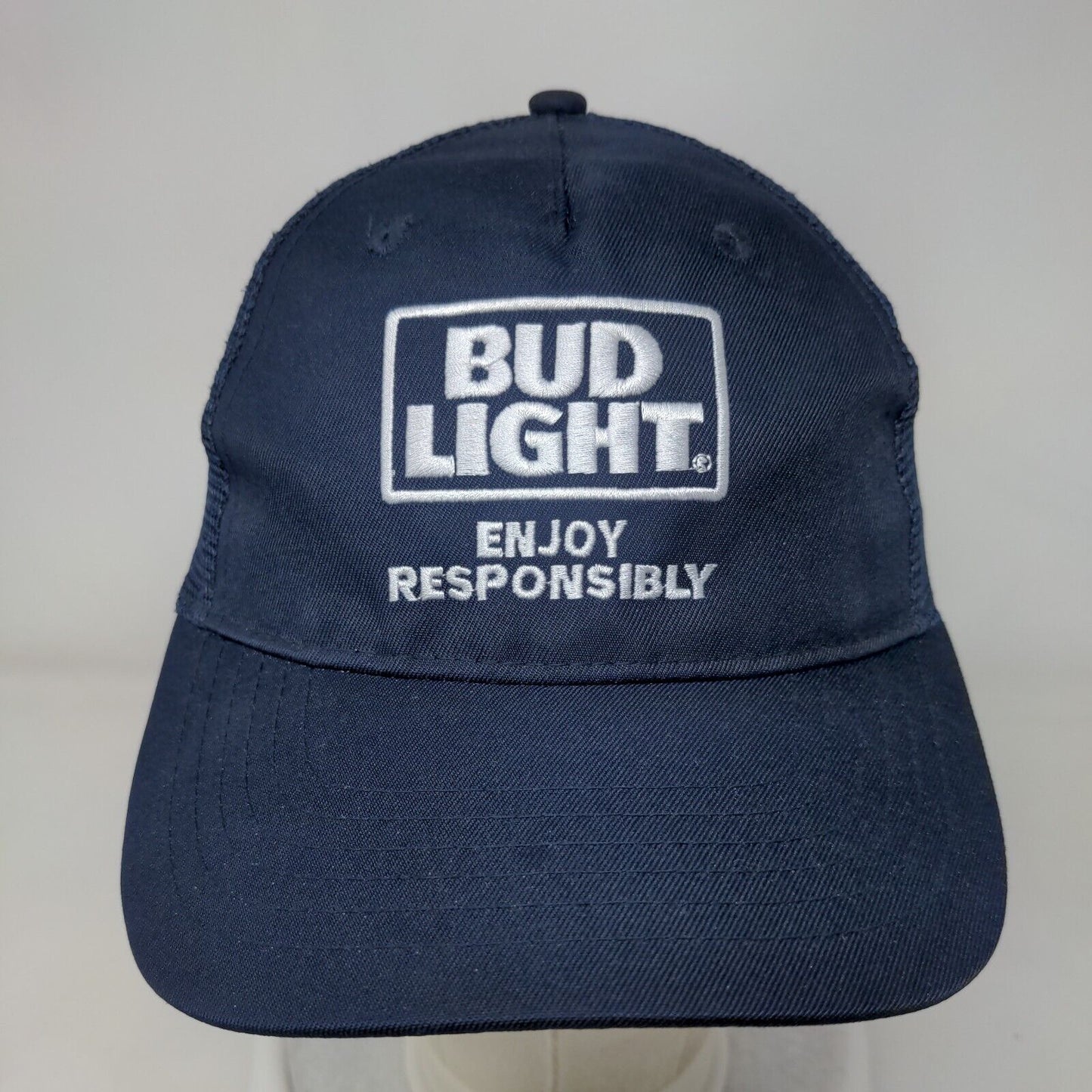 Bud Light Enjoy Responsibly Snapback Trucker Hat Blue OSFM Adjustable Mesh Back