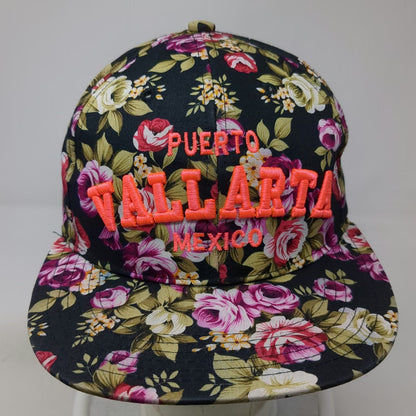 Puerto Vallarta Mexico Snapback Hat Black One Size Floral Print 3D Embroidery