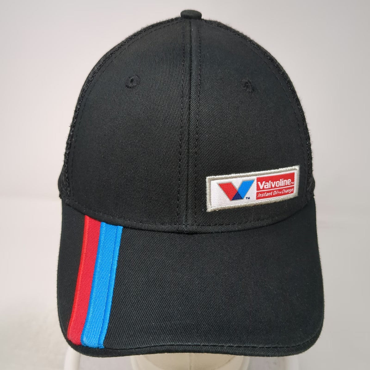 tsmgi Trucker Hat Black OSFM Valvoline Instant Oil Change Mesh Snapback Stripes