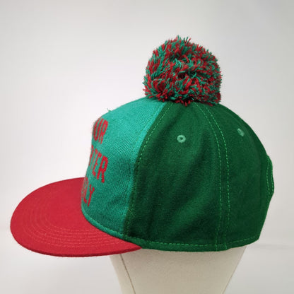 5 Panel Green Red Hat One Size Pom-Pom Knit Snapback Ugly Sweater Message Humor