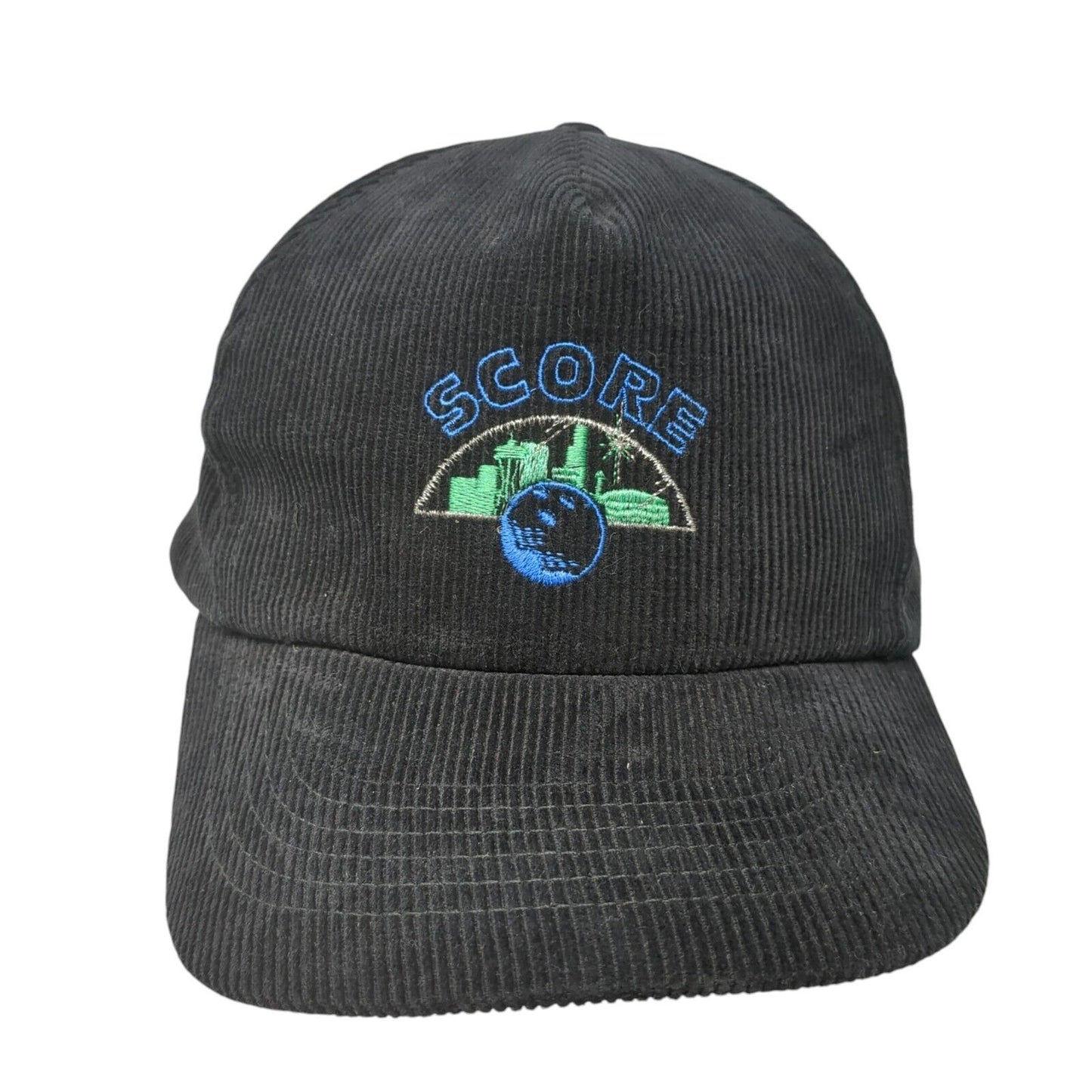 Score Snapback Hat Black One Size Adjustable Corduroy Embroidered