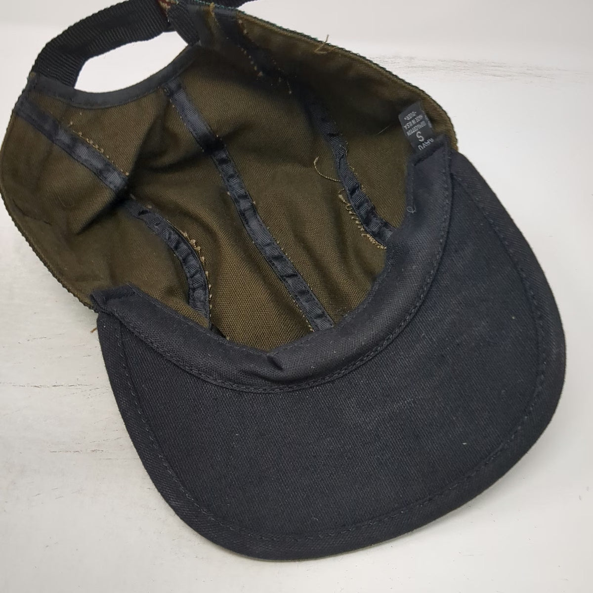KAVU Baseball Cap Brown S Woven Strap Cotton Made in USA 5 Panel Slideback Hat