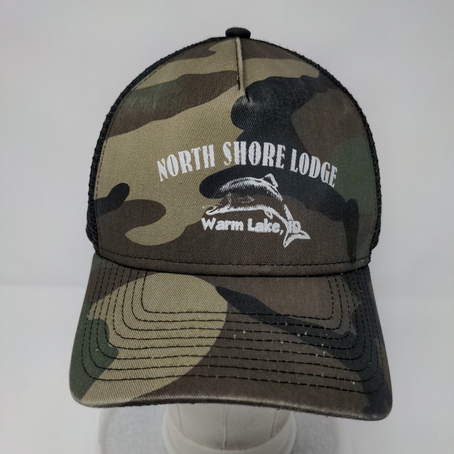 North Shore Lodge Warm Lake ID Snapback Trucker Hat Camouflage OSFM New Era
