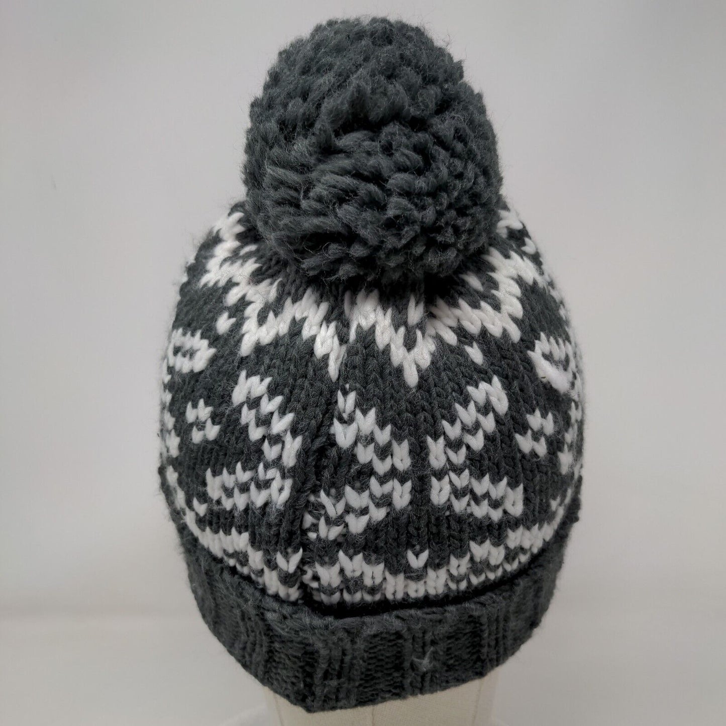Igloos Ladies Beanie Hat Gray One Size Stretch Hand Knitted Pom Pom Blank