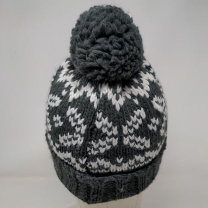 Igloos Ladies Beanie Hat Gray One Size Stretch Hand Knitted Pom Pom Blank
