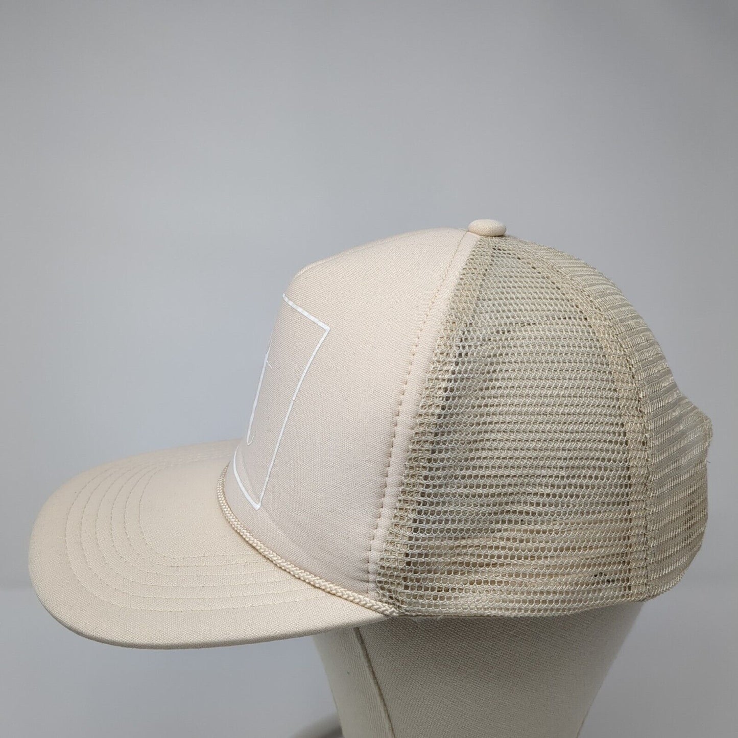 Letter T Logo Snapback Rope Trucker Hat Tan One Size Mesh Back Cameo