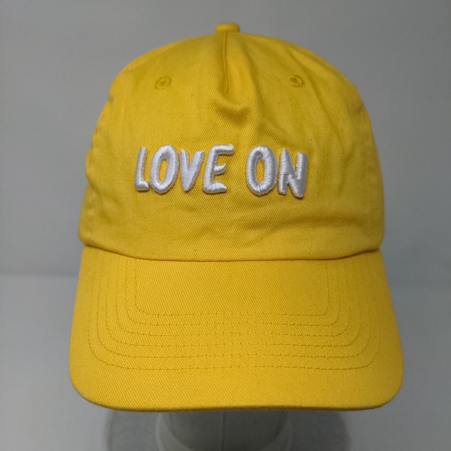 Love On Strapback Hat Yellow OSFM Adjustable Embroidered 6 Panel Hit Cotton