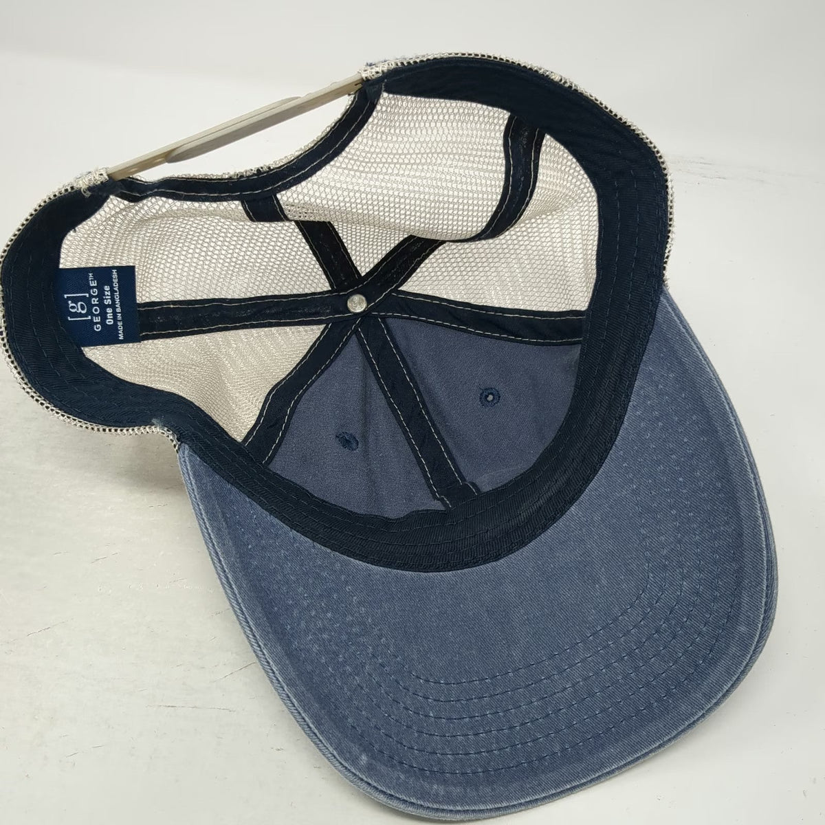 George Trucker Hat Blue One Size Mesh Back Snapback Curved Brim Cotton