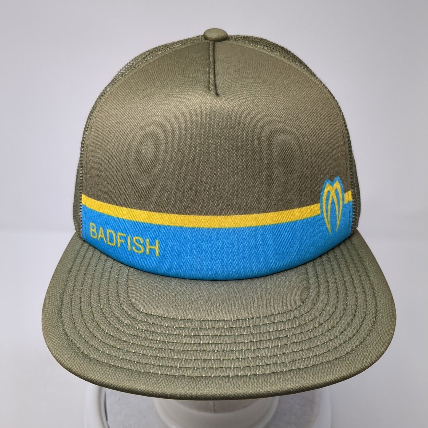 Badfish Snapback Mesh Back Trucker Hat Green One Size Solid Outdoor