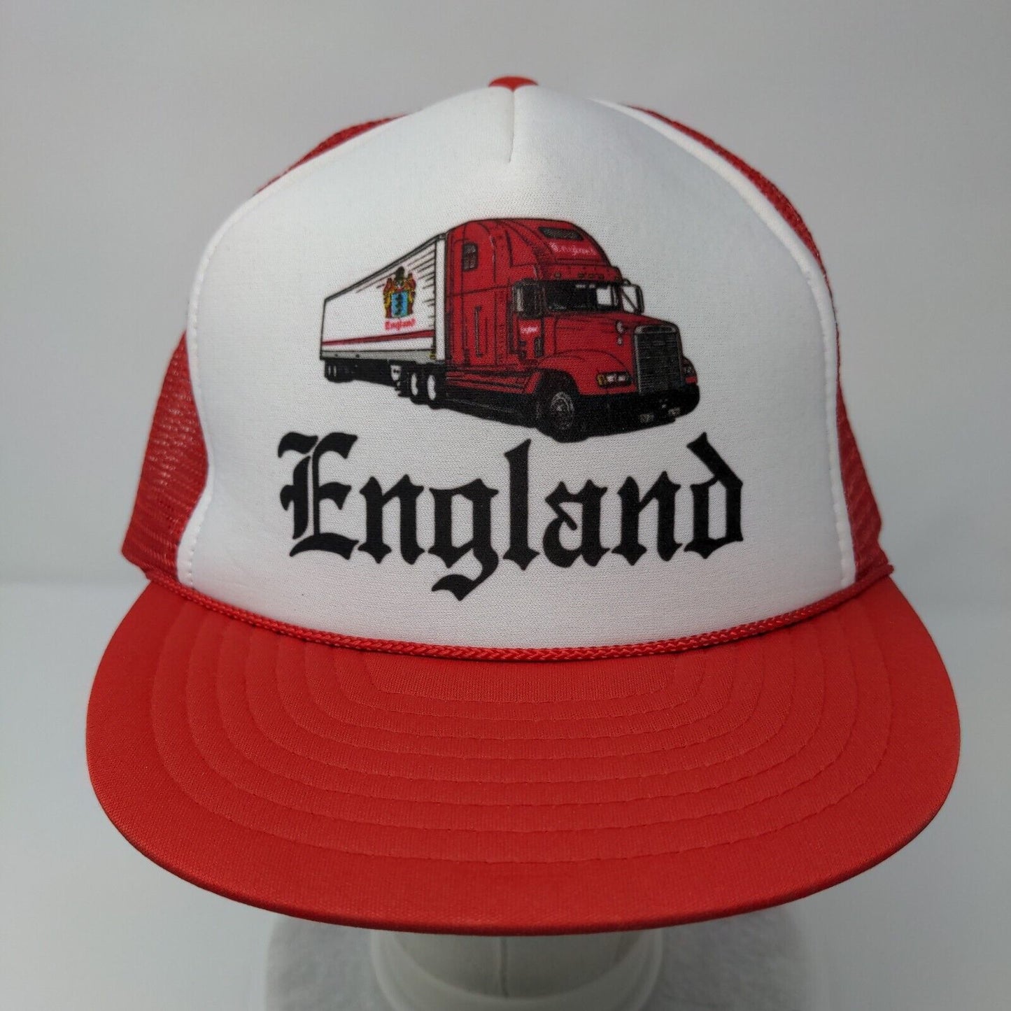 England Truck Snapback Rope Trucker Hat Red OSFA Mesh Back Nissin