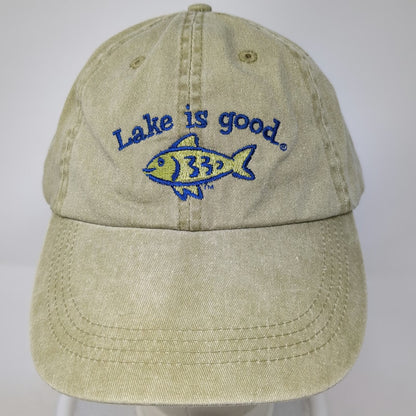 Anvil Baseball Cap Beige One Size Lake is good Fish Embroidery Cotton Hat Strap