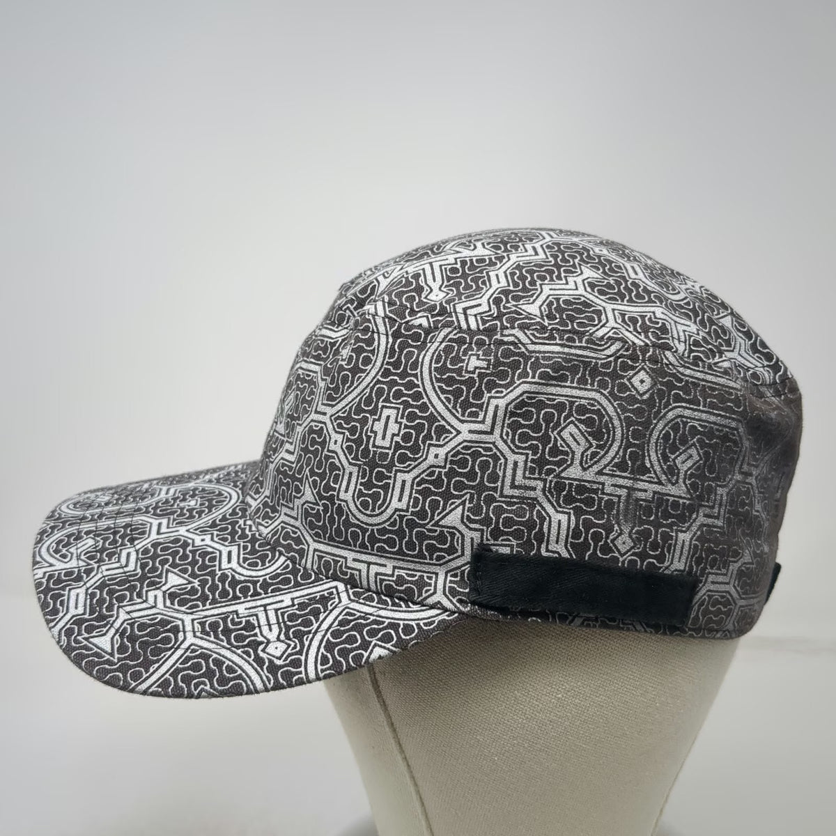 Amazonia Army Cap Black Gray One Size Geometric Tribal Pattern Slideback Hat