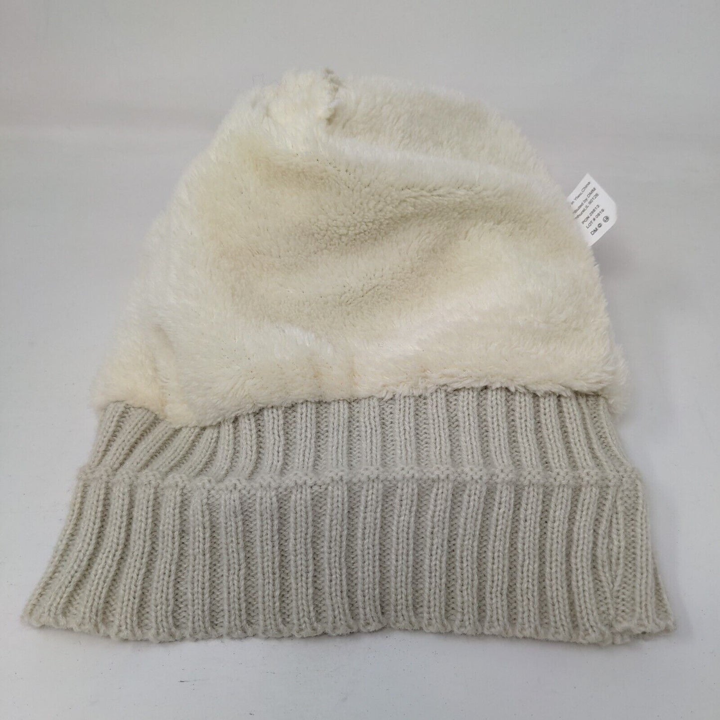 Britt's Knits Beanie Hat Cream One Size Hand Knitted Faux Fur Pom Pom