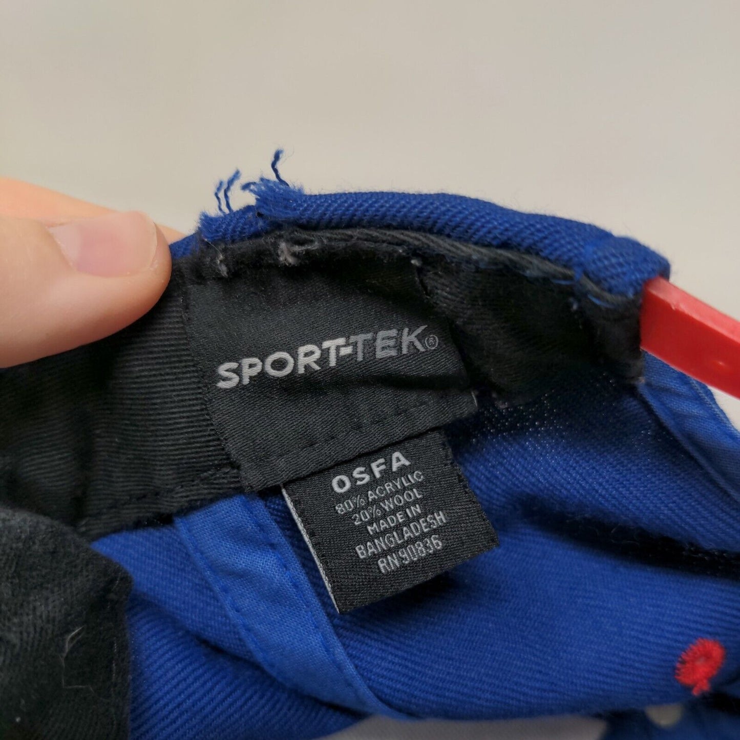 Sport Tek Men's Snapback Hat Blue Red OSFA Embroidered T Logo Acrylic Wool Blend