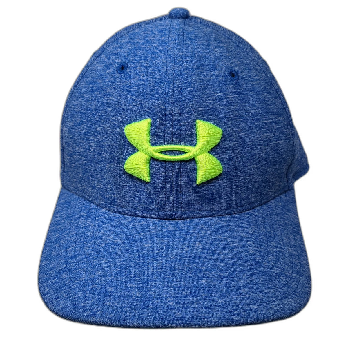 Under Armour Baseball Cap Blue XL Stretch Fit Heathered Neon Yellow Logo Hat