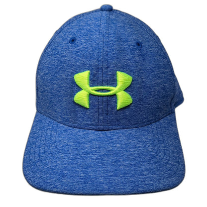 Under Armour Baseball Cap Blue XL Stretch Fit Heathered Neon Yellow Logo Hat