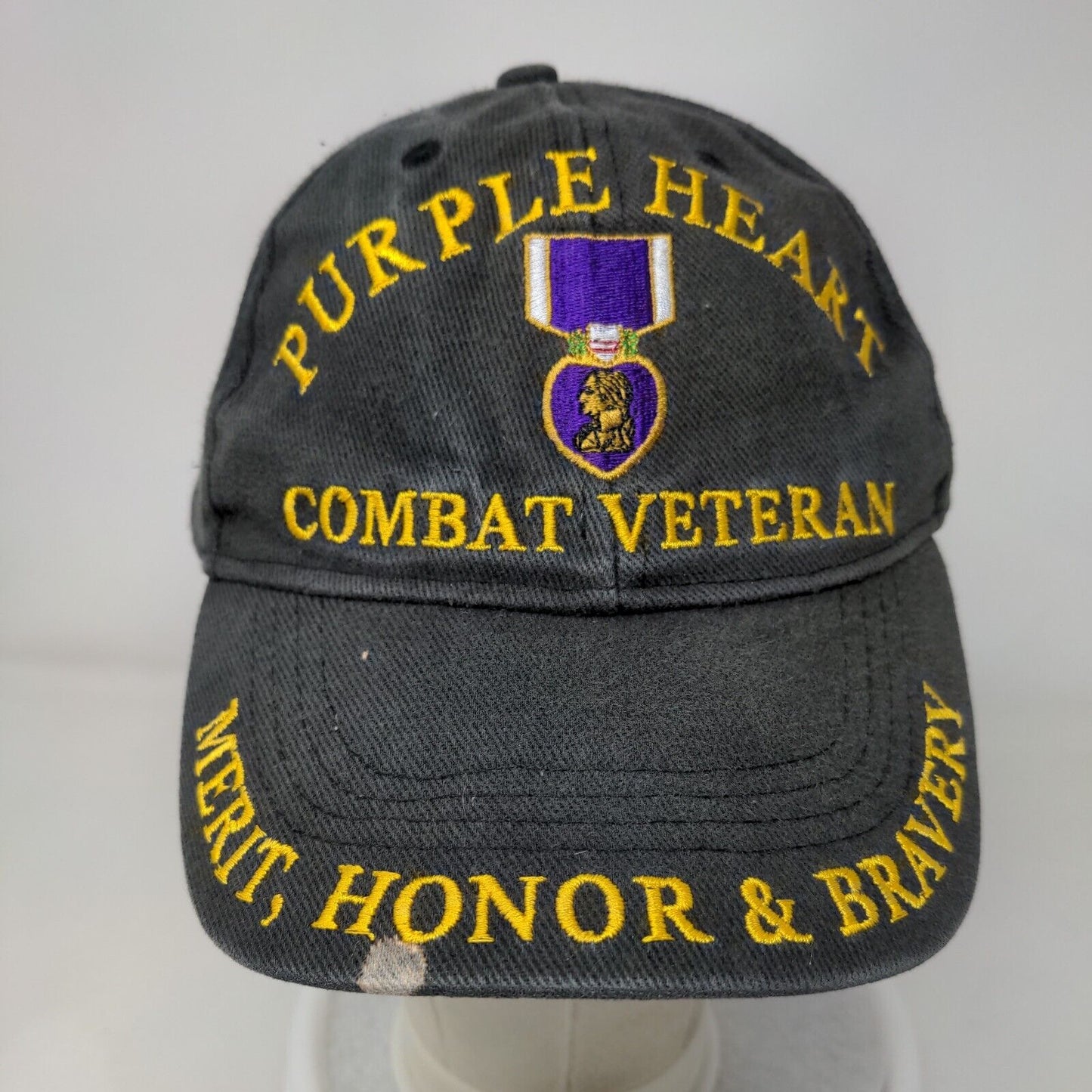 Purple Heart Combat Veteran Merit Honor & Bravery Strapback Hat Gray One Size