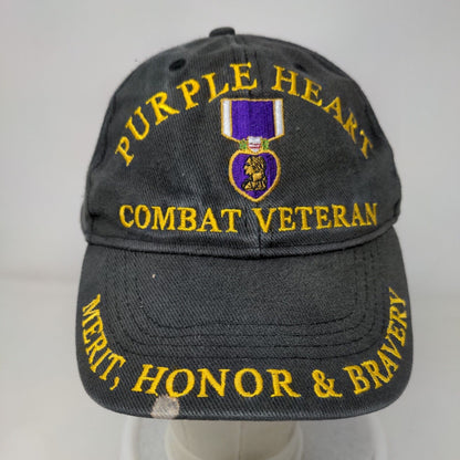 Purple Heart Combat Veteran Merit Honor & Bravery Strapback Hat Gray One Size