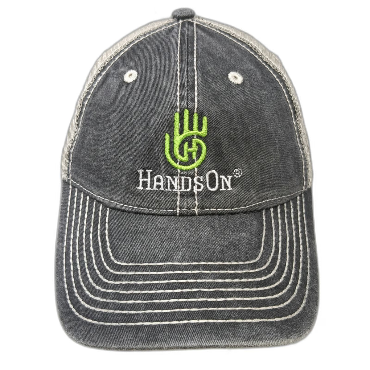 Baseball Cap Gray One Size Mesh Back Strapback Embroidered HandsOn Logo Hat