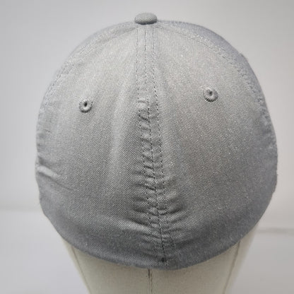 Fox 5 Panel Gray M Hat Blue Raised Logo Flexfit Fitted Curved Brim