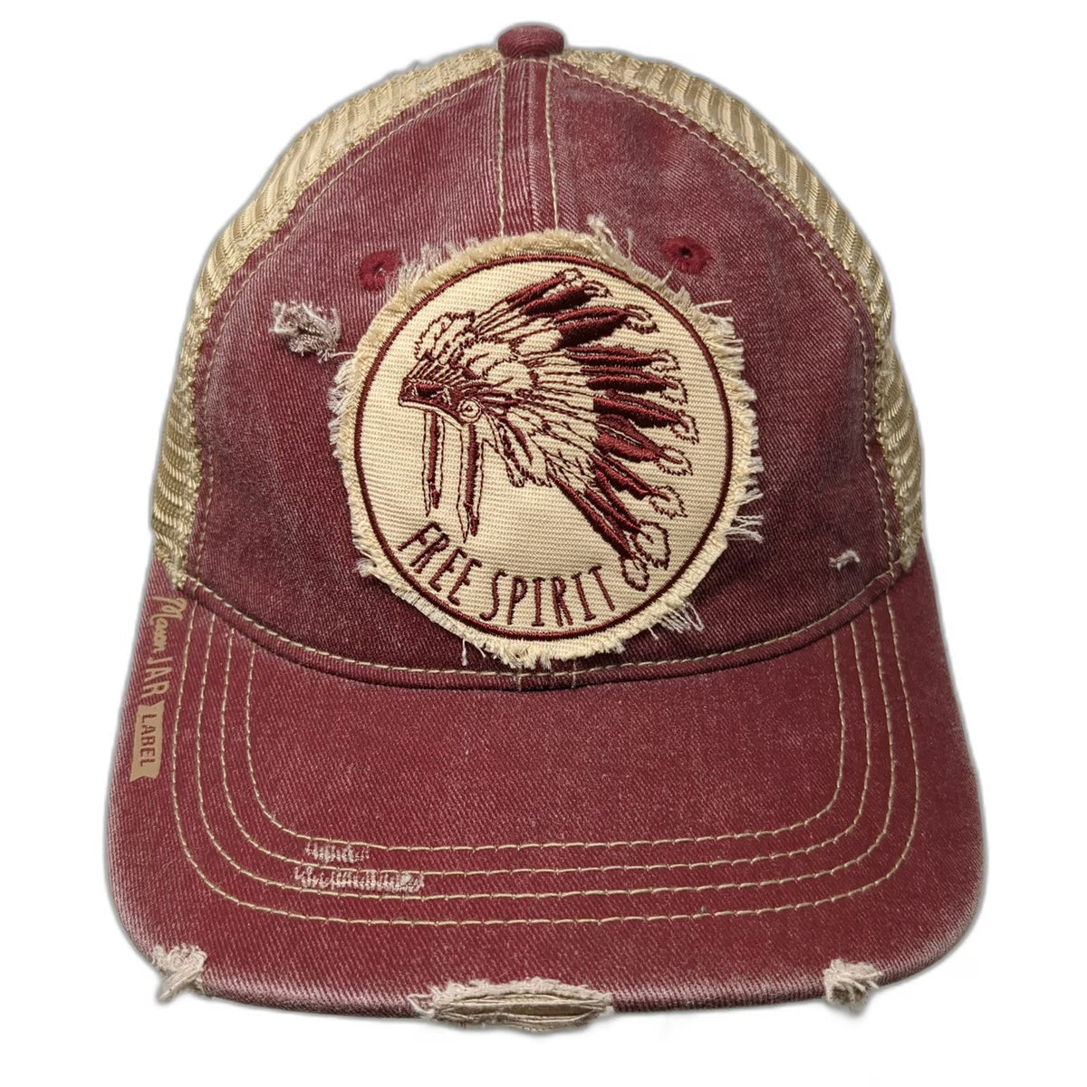 Mason Jar Label Red One Size Trucker Hat Free Spirit Headdress Mesh Back Patch
