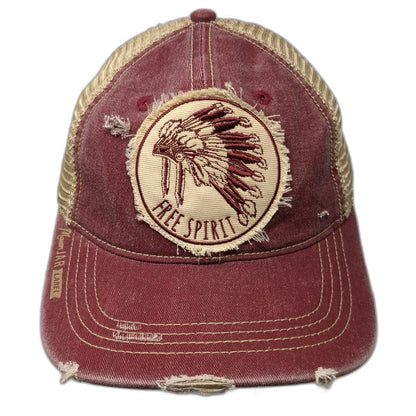 Mason Jar Label Red One Size Trucker Hat Free Spirit Headdress Mesh Back Patch
