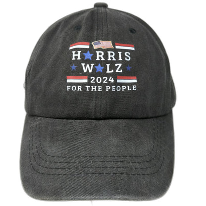 Harris Walz 2024 For The People Stars Baseball Cap Gray One Size Slideback Hat