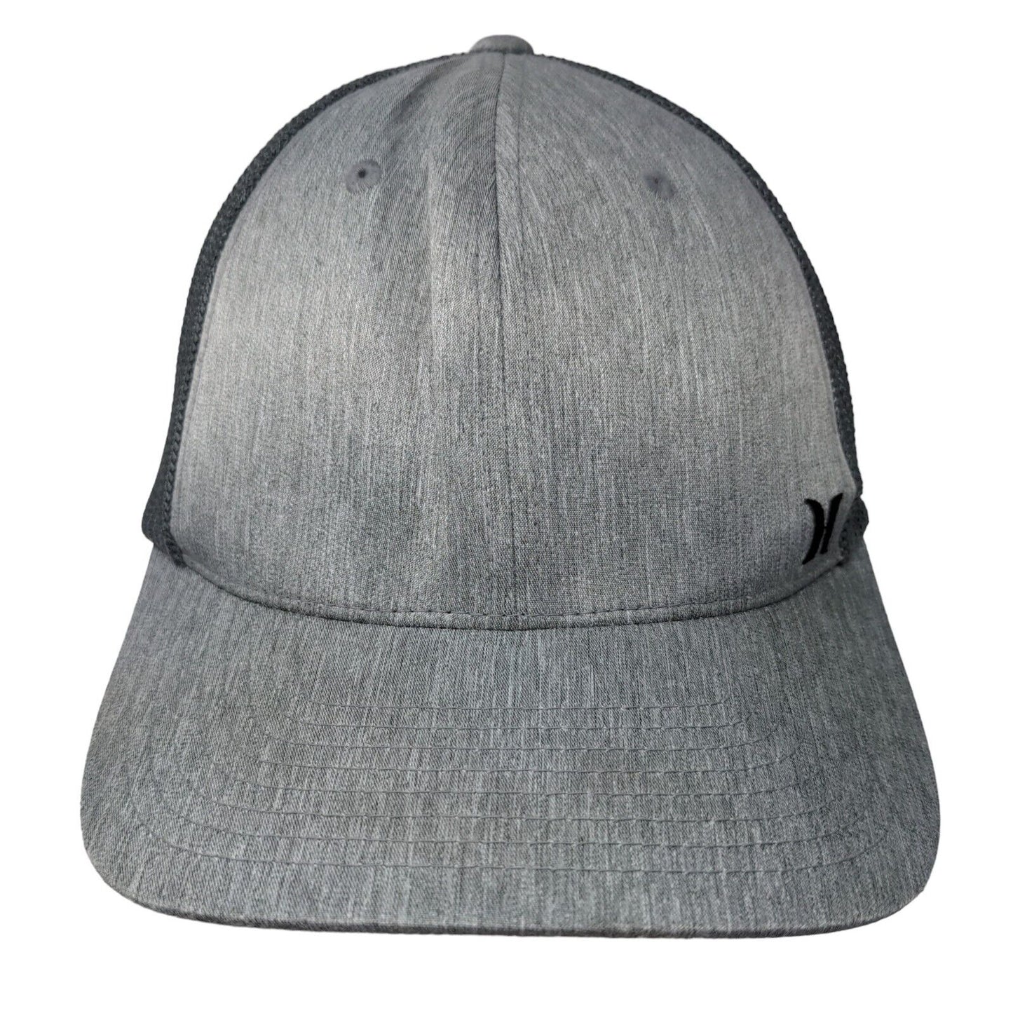 Hurley Fitted Trucker Hat Gray L/XL Embroidered Breathable Mesh Back Yupoong