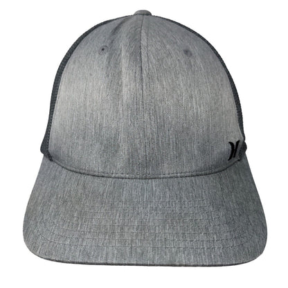 Hurley Fitted Trucker Hat Gray L/XL Embroidered Breathable Mesh Back Yupoong