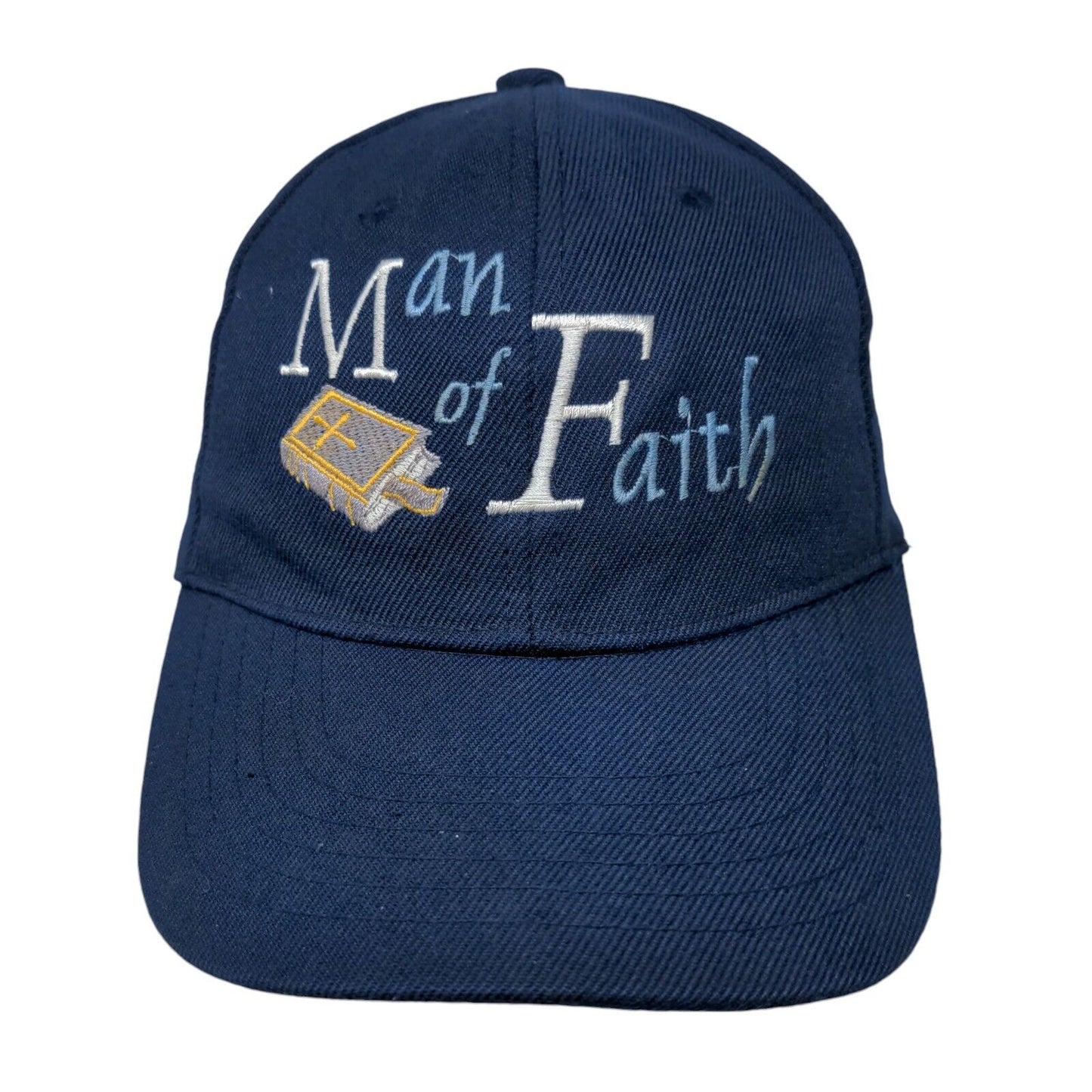 Man Of Faith Strapback Hat Blue One Size Embroidered Adjustable 6 Panel