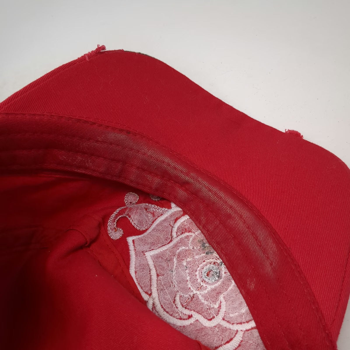 Leader Army Cap Red One Size Rhinestone Rose Distressed Cotton Slideback Hat