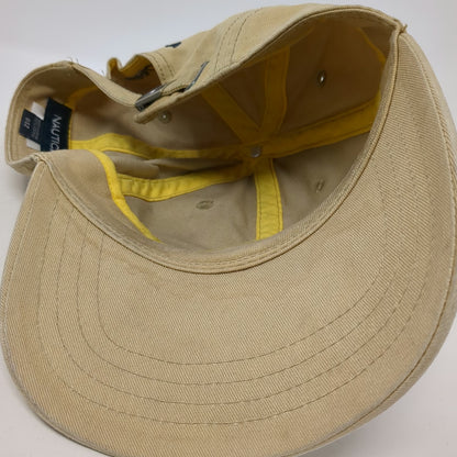 Nautica Baseball Cap Beige One Size Slideback 100% Cotton Blue Sail Strap Hat