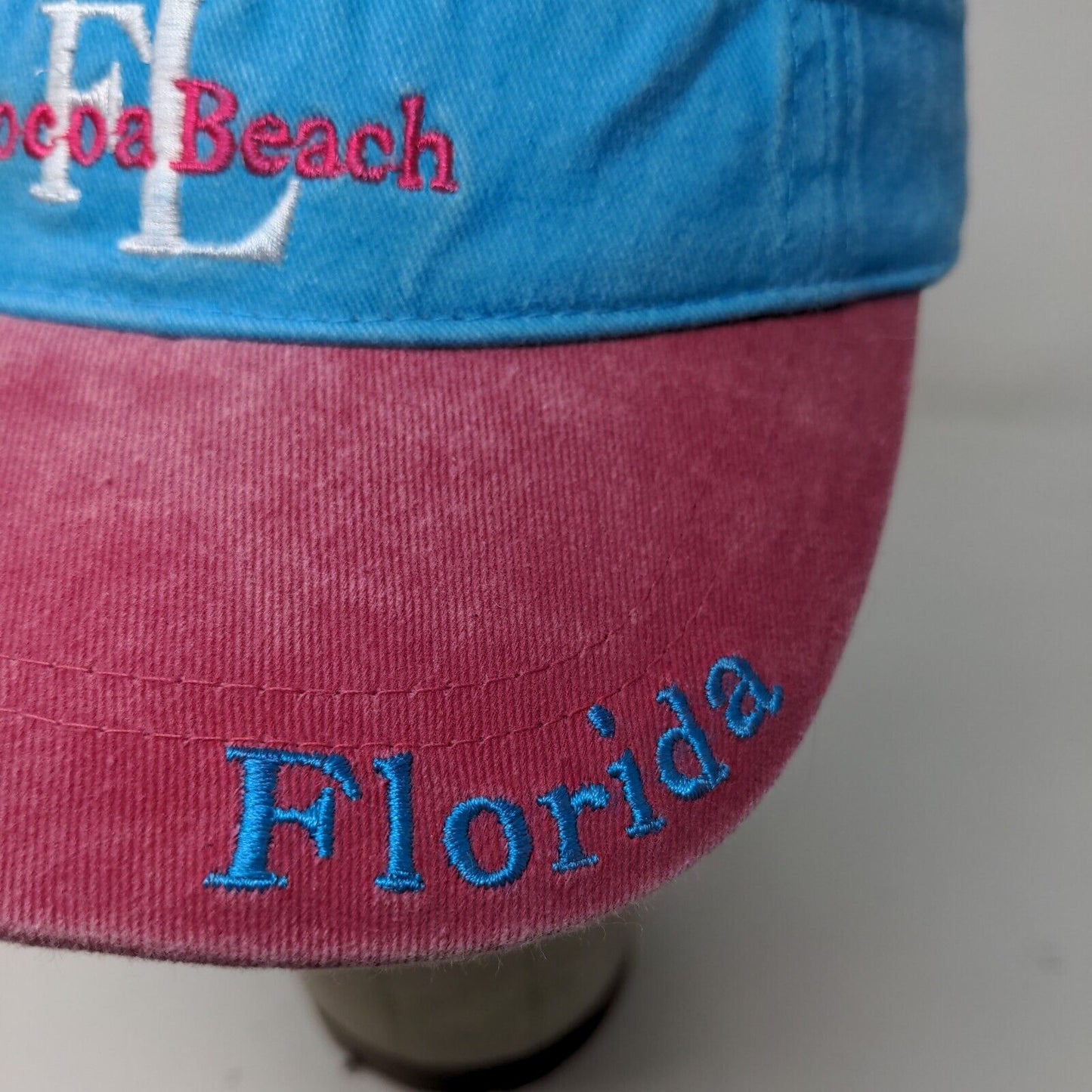 Lucky 7 Women's Strapback Hat Blue Pink Embroidered Cocoa Beach Florida Logo