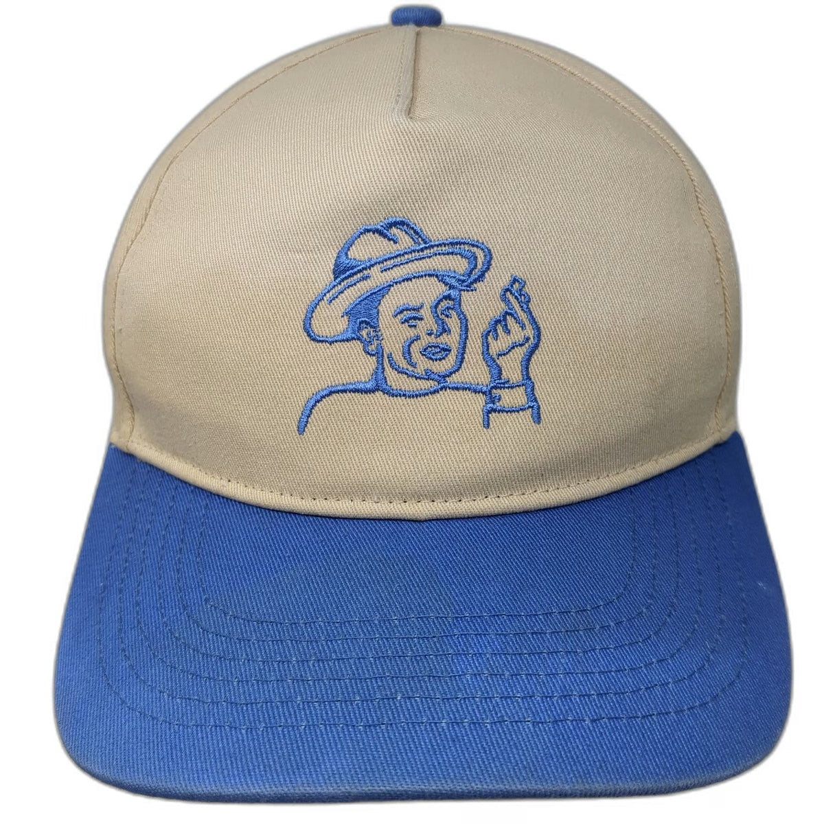 A Better Time 5 Panel Beige Blue One Size Snapback Hat Nicotine Warning Patch