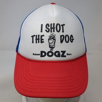 Otto Trucker Hat White Red Blue OSFM Belmont Shore Dogz Hot Dog Shot Snapback