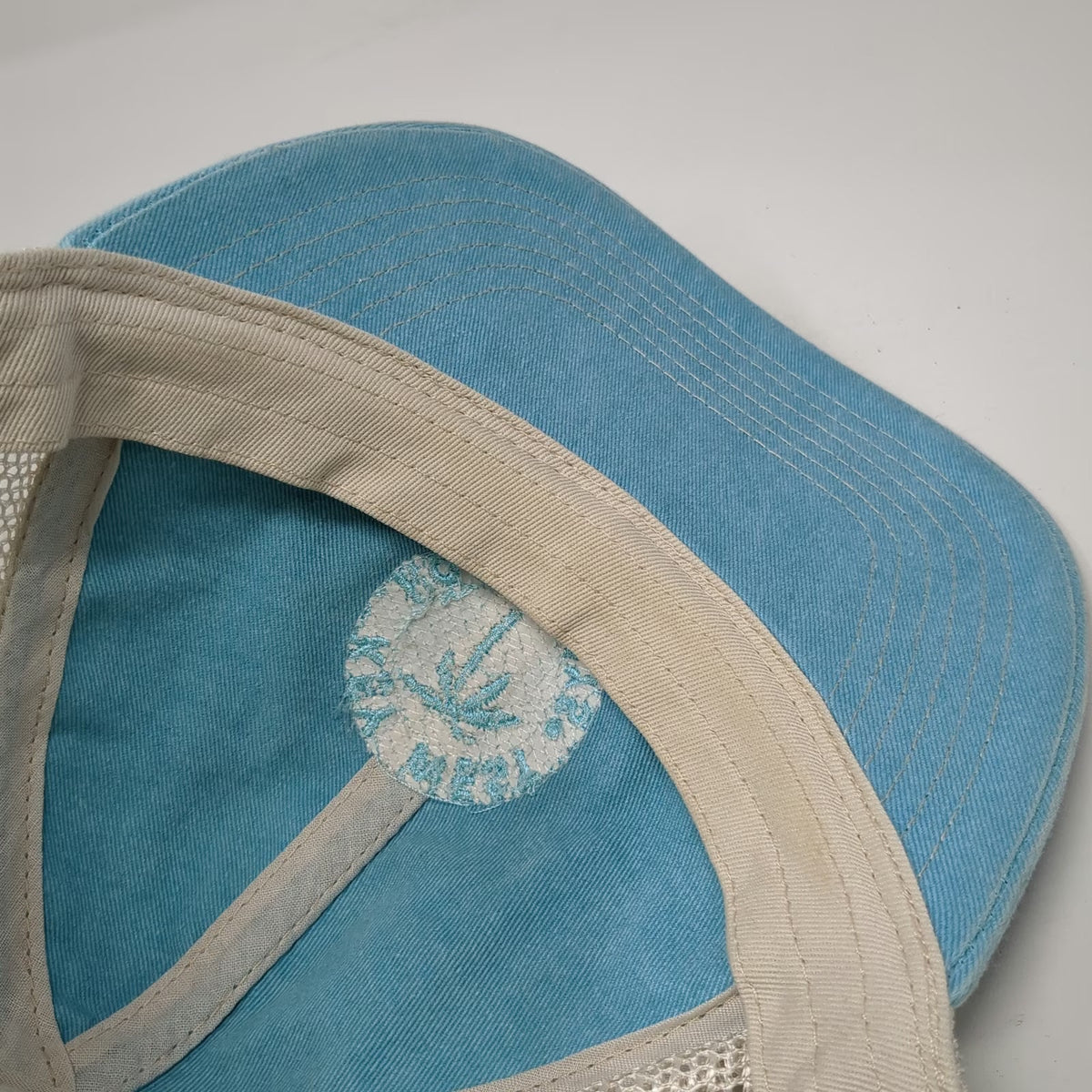 Blue 84 Trucker Hat Beige One Size Key West Palm Tree Patch Mesh Back Snapback